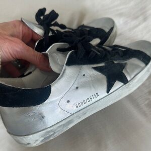 Golden Goose Silver and Black Sneakers